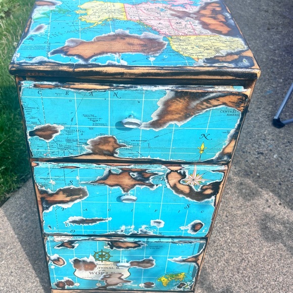 Vintage Map Themed Drawer Cabinet
